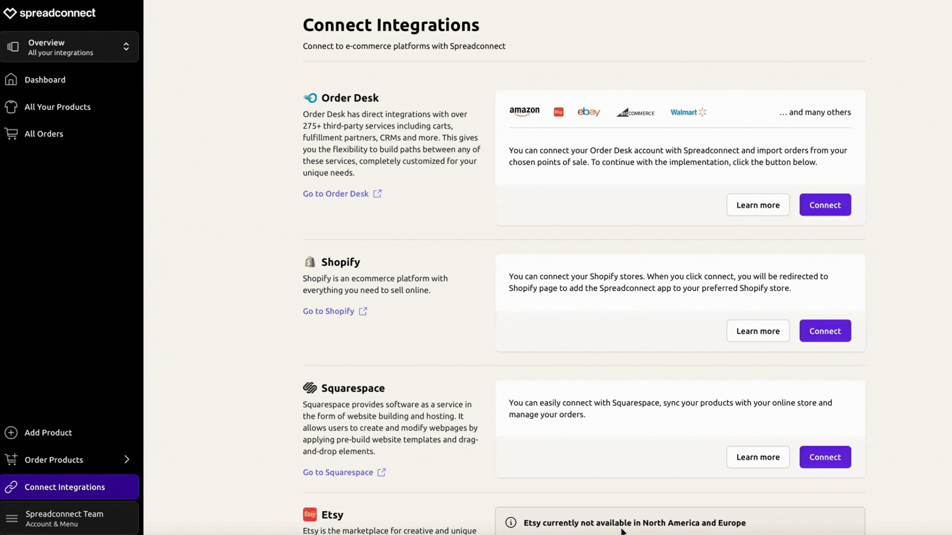 Spreadconnect API Key Order Desk